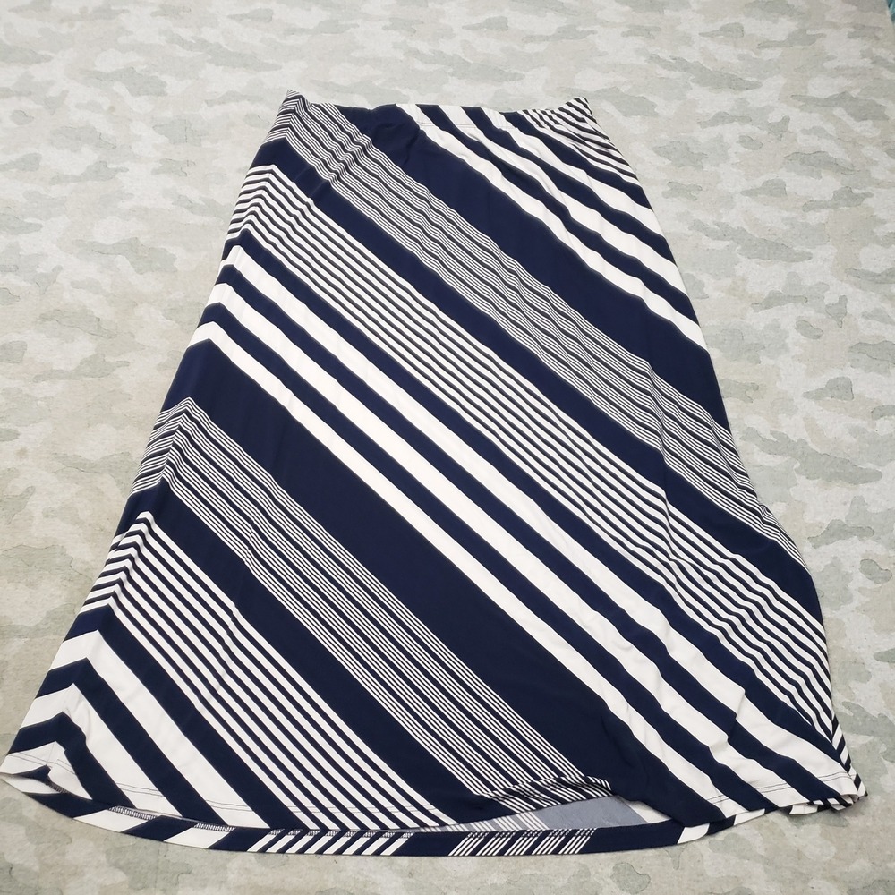 Susan Graver Weekend Skirt Womens LP Blue Striped Maxi Pull On